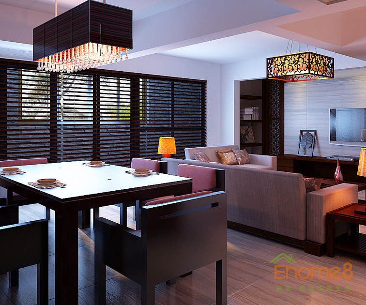 172㎡躍層中式田園風(fēng)格餐廳裝修效果圖696