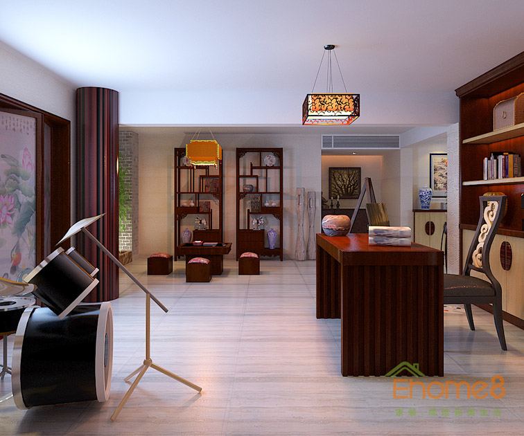 172㎡躍層中式田園風(fēng)格書房裝修效果圖