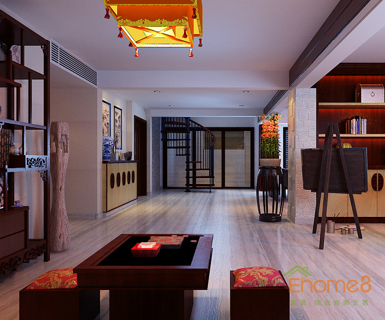 172㎡躍層中式田園風(fēng)格一樓茶座裝修效果圖