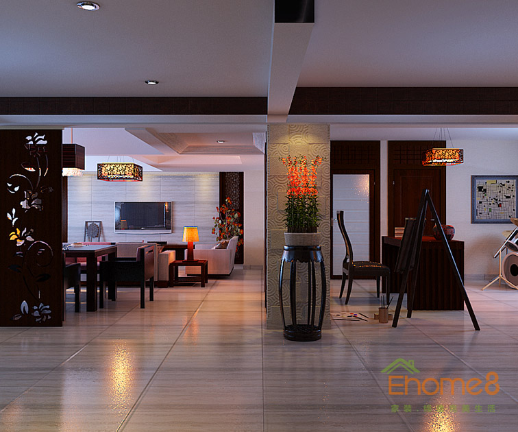 172㎡躍層中式田園風(fēng)格一樓過(guò)道裝修效果圖963