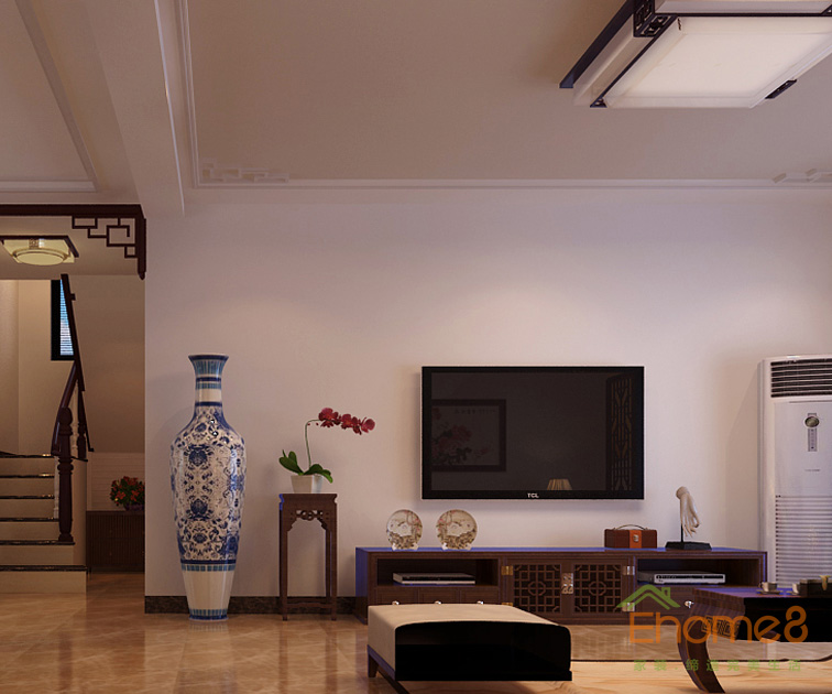 160㎡躍層中式風(fēng)格電視墻裝修效果圖