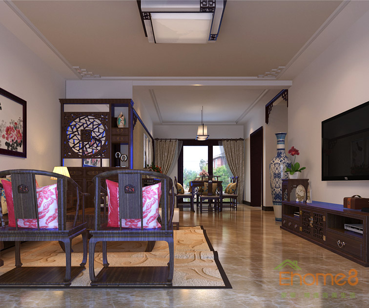 160㎡躍層中式風(fēng)格客廳家具裝修效果圖