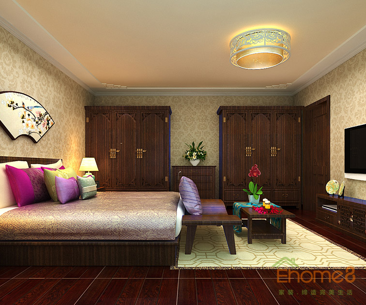 160㎡躍層中式風(fēng)格臥室裝修效果圖