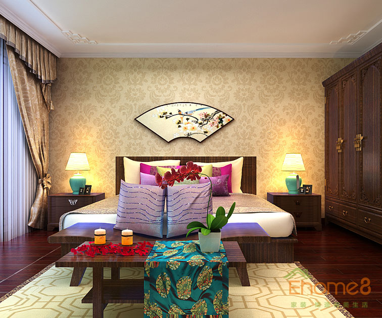 160㎡躍層中式風(fēng)格主人房裝修效果圖