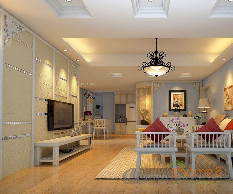 76㎡兩房一廳美式風格客廳裝修效果圖