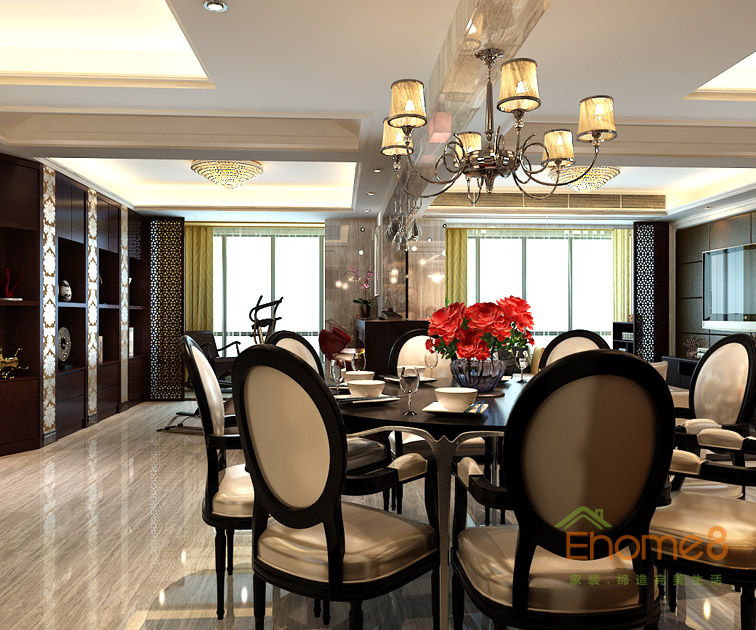 98㎡三房一廳歐式風格餐廳裝修效果圖