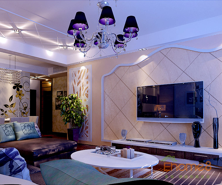 74㎡兩房一廳法式風(fēng)格客廳吊燈裝修效果圖