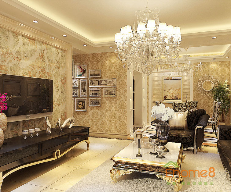 98㎡三房一廳歐式風格客廳吊燈裝修效果圖