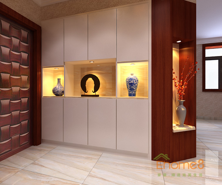 68㎡兩房一廳中式原木風(fēng)格入戶玄關(guān)裝修效果圖