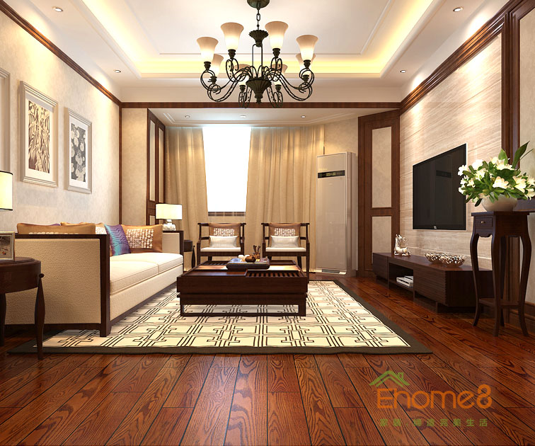 80㎡兩房一廳中西結合風格客廳吊燈裝修效果圖