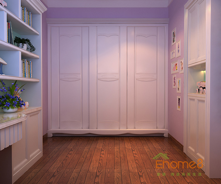 80㎡兩房一廳中西結合風格女兒房衣柜裝修效果圖