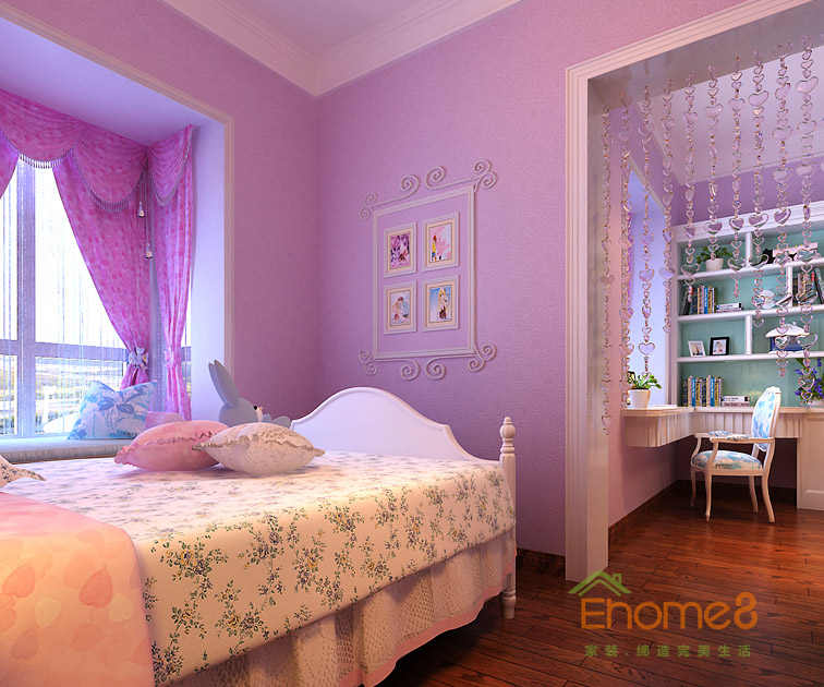 80㎡兩房一廳中西結合風格女兒房裝修效果圖