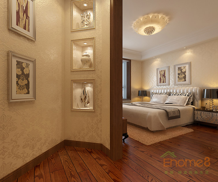 80㎡兩房一廳中西結合風格主人房一角裝修效果圖