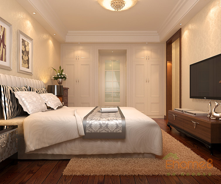 80㎡兩房一廳中西結合風格主人房裝修效果圖