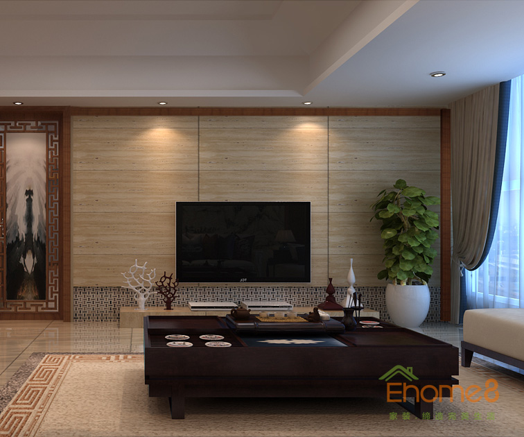 99㎡三房一廳中式優雅風格客廳裝修效果圖