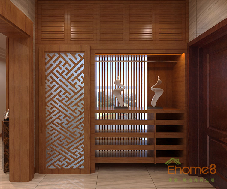 99㎡三房一廳中式優雅風格入戶玄關裝修效果圖