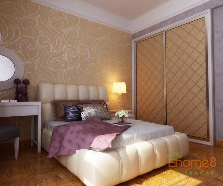 99㎡三房一廳現代中式風格次臥裝修效果圖