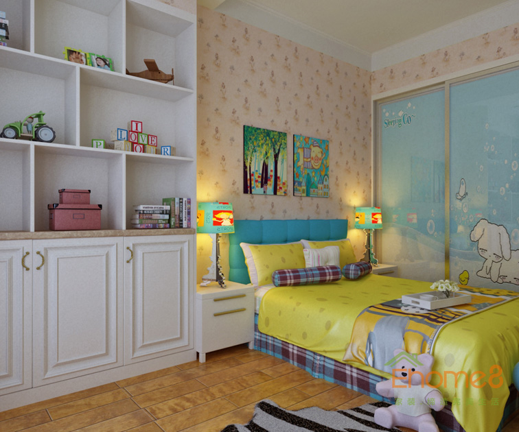 99㎡三房一廳現代中式風格兒童房裝修效果圖