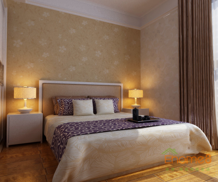 99㎡三房一廳現代中式風格主人房裝修效果圖