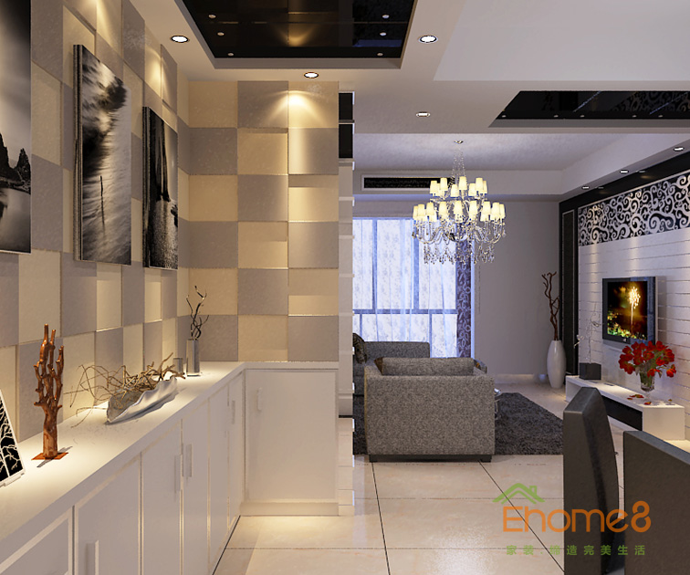 72㎡兩房一廳法式風(fēng)格客廳過道裝修效果圖