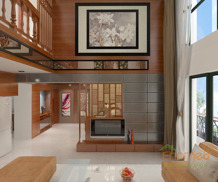 172㎡躍層法式風格客廳大背景墻裝修效果圖