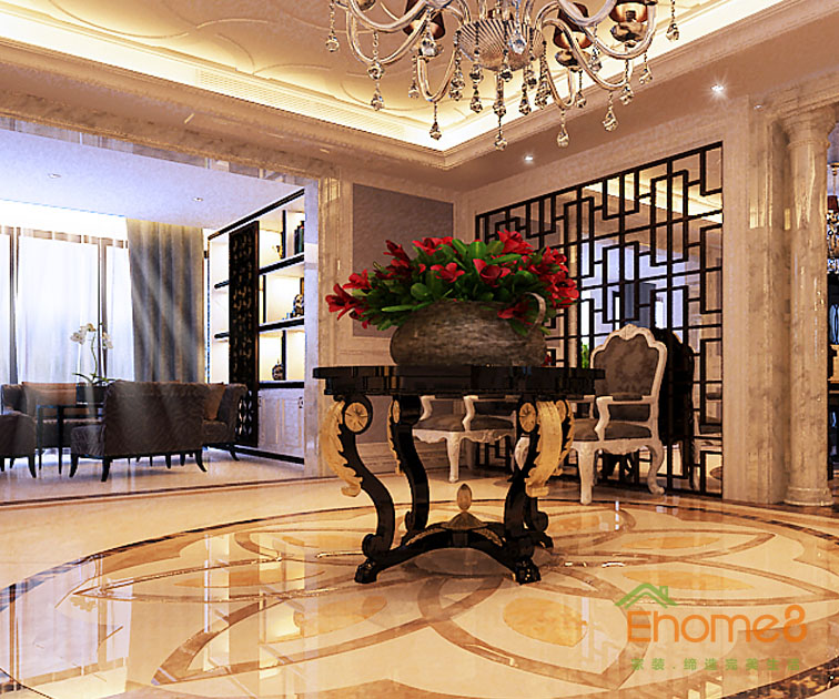 165㎡躍層歐式風格大廳盆景裝修效果圖